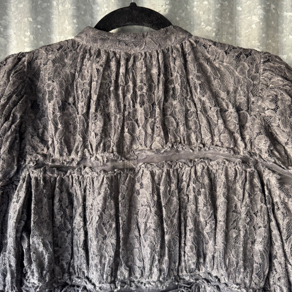 NWT Free People Grey Floral Lace Peplum Zip Up Jacket Puff Sleeve Boho Small NEW - Picture 11 of 15